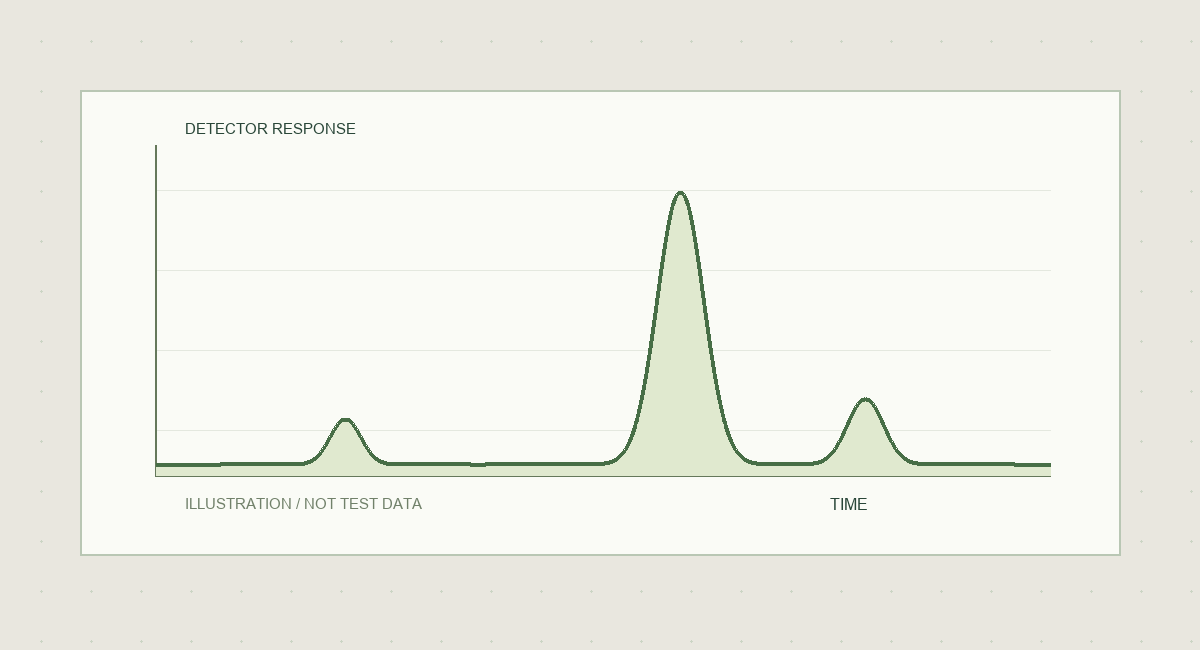 Illustrative chromatogram showing detector response over time; not real test data